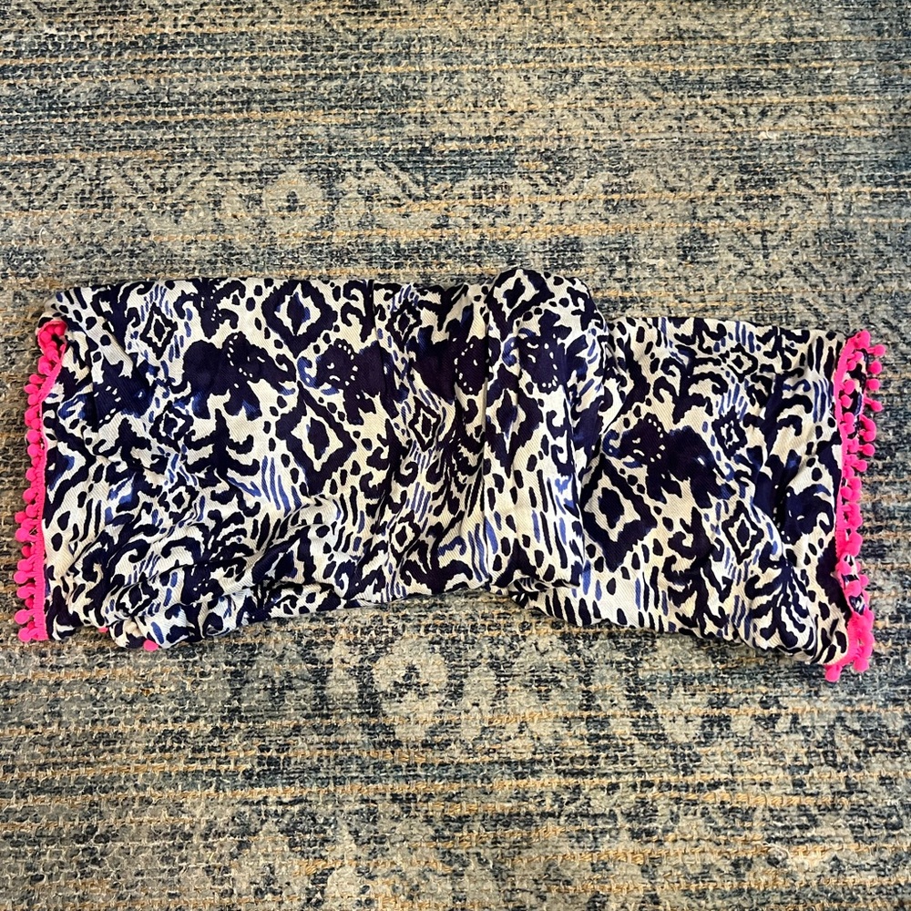 Lilly Pulitzer Riley Infinity Scarf in Ikat Elephants with Pom Poms - Picture 4 of 4